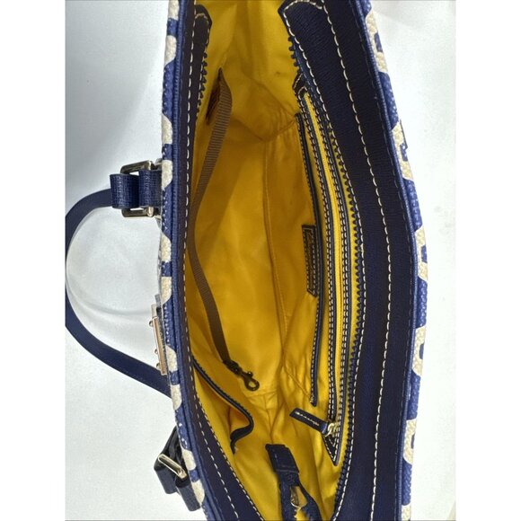 Dooney & Bourke DB Navy Blue White Shoulder Handbag Bag Tote Purse Zip Pockets - Picture 9 of 16